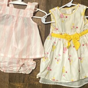 Carter's Yellow Bow Floral Dress and Pink Plaid dress set